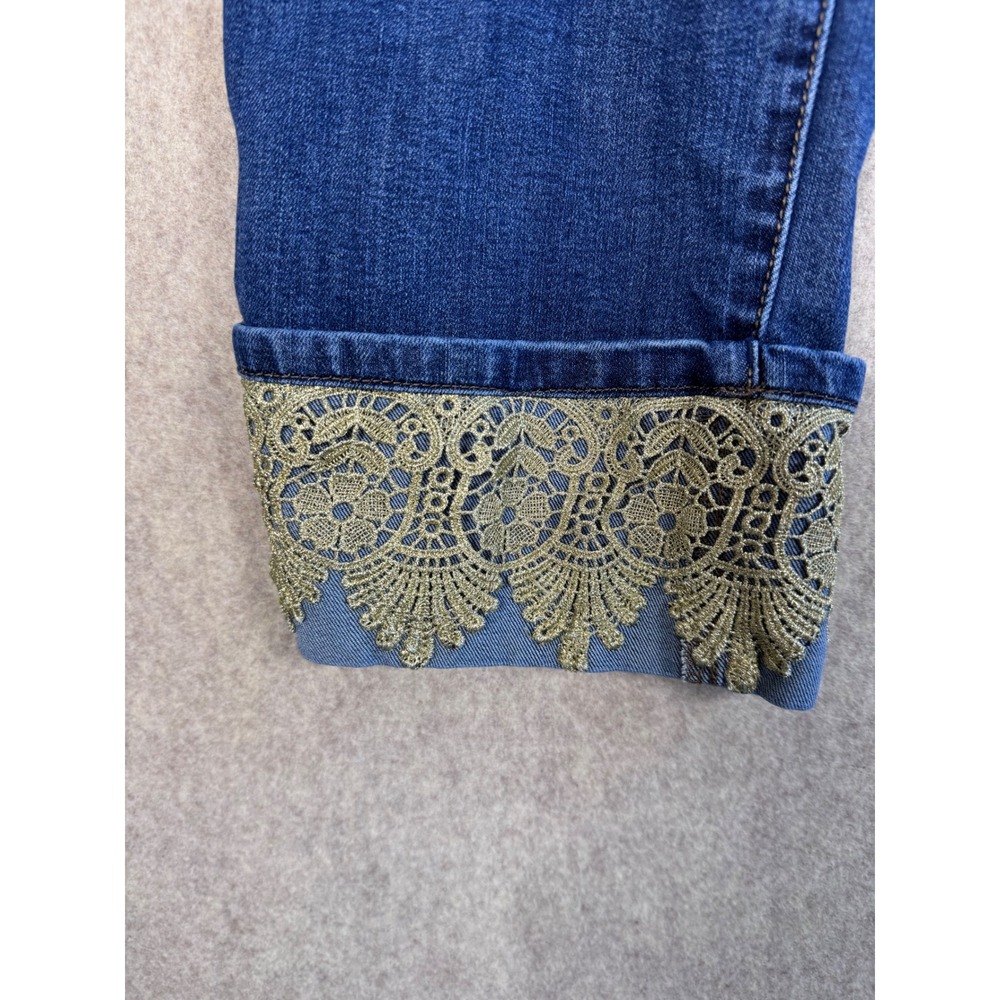 k108. Style & Co Boyfriend Jeans 20W Blue Crop Lace Trim Denim Stretch - Picture 2 of 5